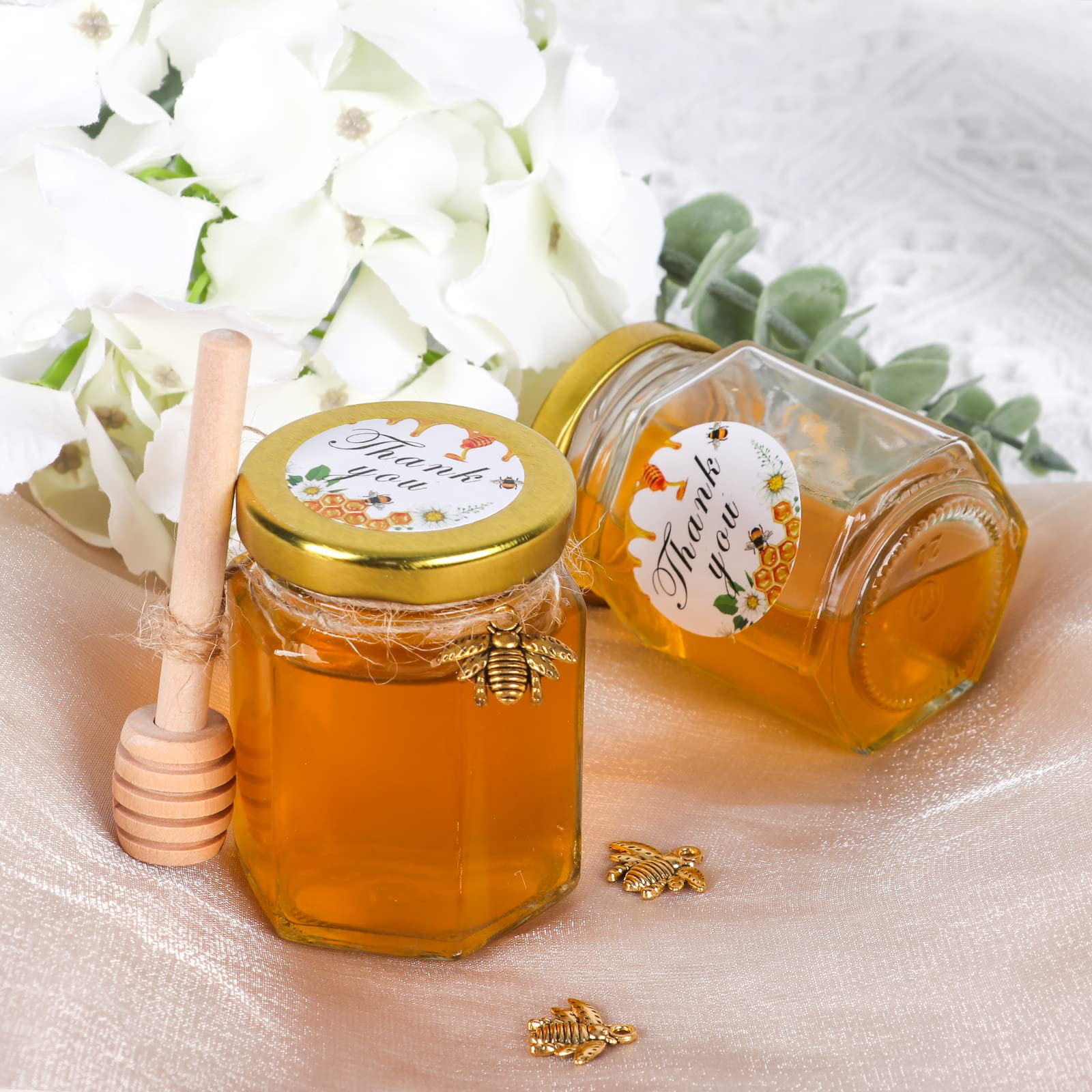 Aurotrends 30-Pack 3Oz Glass Honey Jars With Wooden Dippers - For Wedding And Baby Shower Favors